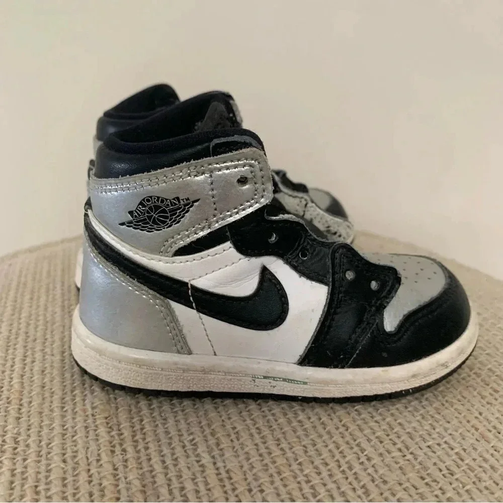Kids Nike Air Jordan High Top Sneakers  Black Silver 6 - Picture 9 of 10